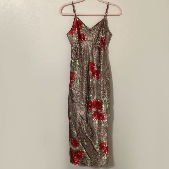 Secret Treasures Y2K 90s Grunge Leopard and Rose Romantic Maxi Slip Dress Small - Picture 1 of 14